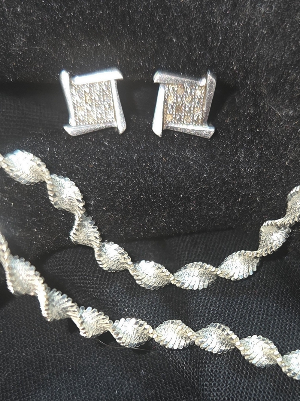Art Deco DiamondSquare Stud Earrings & Twisted Bracelet